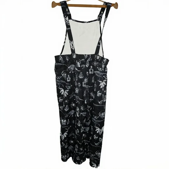 ROMWE Black and White Gothic Print Overalls Jumpsuit Whimsygoth Apothecary - Picture 3 of 11
